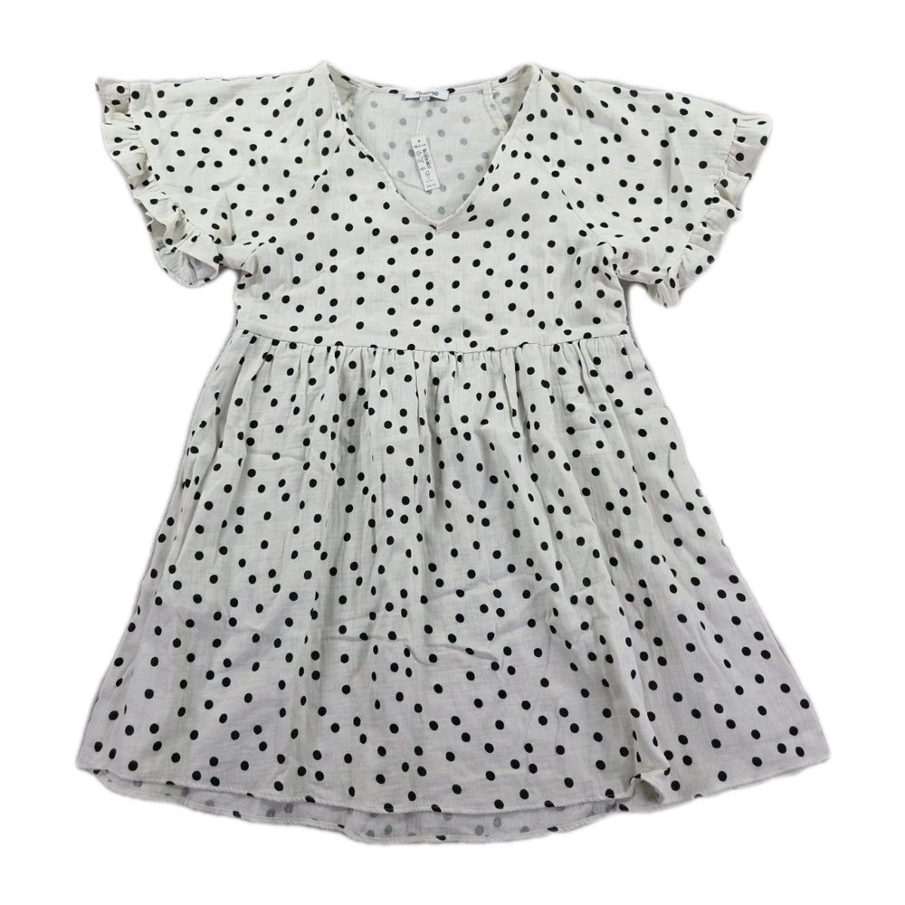 Madewell Dress Size Medium Lightspun Ruffle Sleeve Babydoll Polka Dot Toss - Picture 3 of 9